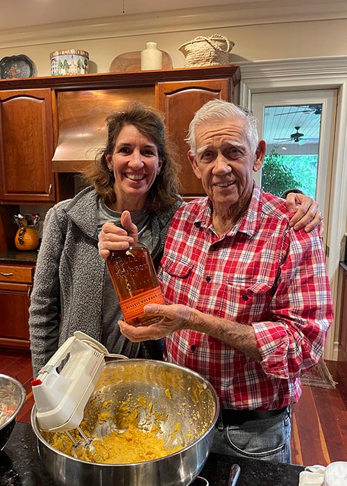 Julie with her dad in kitchen