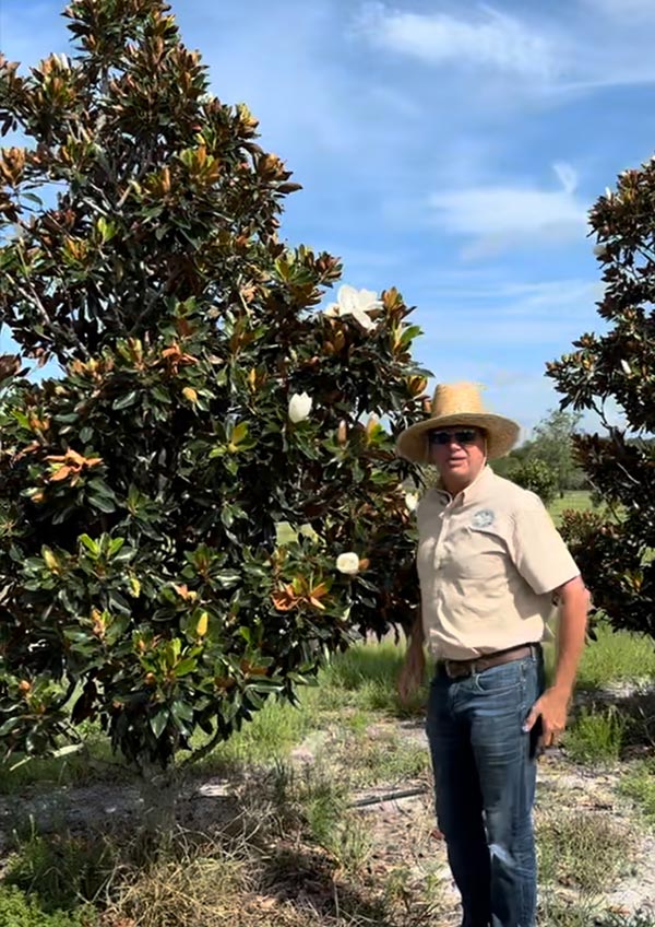 Matt Standing by Magnolia Tree in Grove
