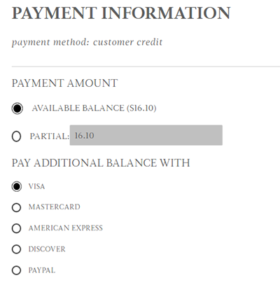 Partial gift certificate amount